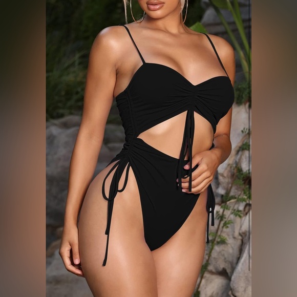 Women’s Cut Out Drawstring One Piece Swimsuit - Picture 2 of 5